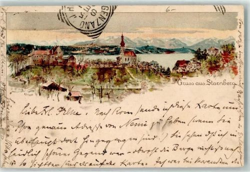 82319 W8130 Starnberg 1898 Lithographie Gruß aus Starnberg sign. R. Lipps