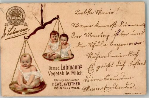 Köln Stadt 1900 Lahmanns Vegetabile Milch Baby auf der Waage , Hewel & Veithen