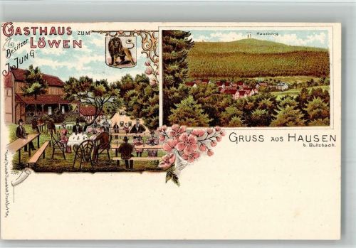 Hausen-Oes Lithographie Gasthaus Zum Löwen J. Jung Hausberg