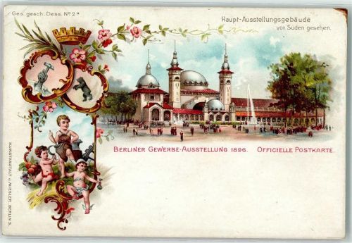 10115 O1193 Treptow Lithographie Gewerbe-Ausstellung 1896 Haupt-Ausstellungsgebäude Berliner Bär