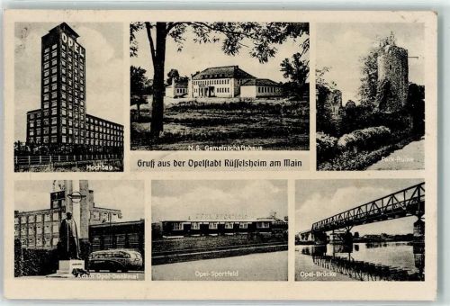 Rüsselsheim WK II Hochbau Adam Oppel-Denkmal N.S. Gemeinschaftshaus Park-Ruine Opel-Sportfeld