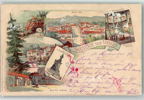 Saint-Die-des-Vosges 1898 la Schlucht Saint-Die Epine Contrexeville Lithographie