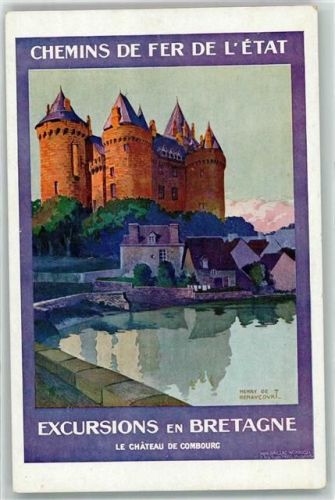 Combourg Chemins de fer de l`etat Staatseisenbahn Ausflug in die Bretagne sign. Henry de Renavcovrt Schloss