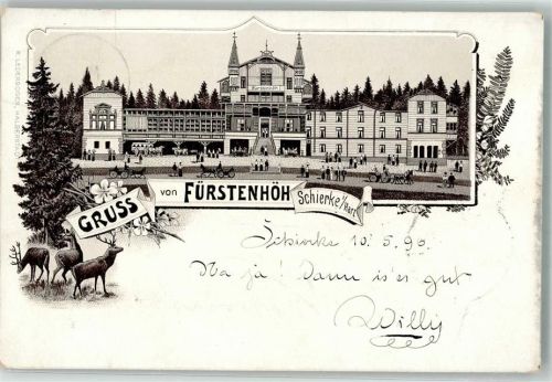 38879 O3706 Schierke am Brocken 1896 Lithographie Verläufer Druck um 1890 Etablissement Fürstenhöh Hirsche