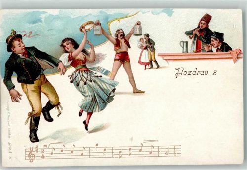 1900 Noten Tamburin Tracht AK