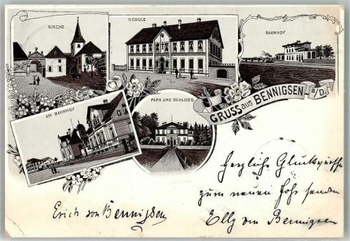 Bennigsen 1899 Lithographie Bahnhof Schule Am Bahnhof Park Schloß