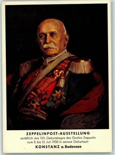 Konstanz 1938 Zeppelinpost-Ausstellung anläßlich des 100. Geburtstages Sonderstempel Privatganzsache