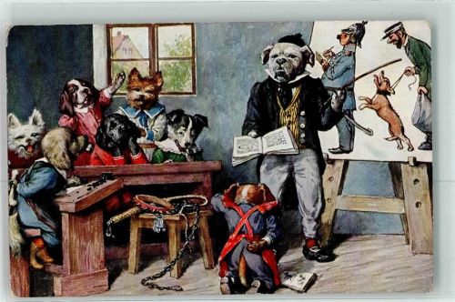 T.S.N. Serie 1231 Hundeschule vermenschlicht Polizei AK