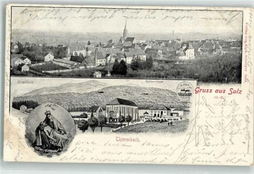 Thierenbach 1900 Gruss aus Sulz Forsthaus Restauration St. Anna Kirche Fabrik Heilige auf AK