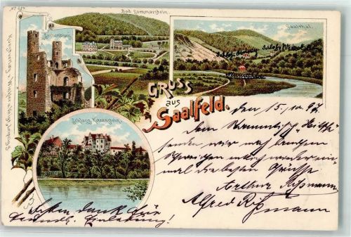 07318 O6800 Saalfeld , Saale 1897 Lithographie Sorbenburg Schloß Kitzenstein Saaltal