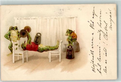 Gewichte Tiere vermenschlicht Frosch 1900 Lithographie