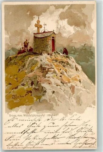 Wendelstein 1903 Wendelsteingipfel Kapelle Wanderer sign. Kleiber