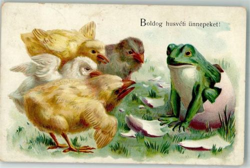 Aus dem Ei schlüpfen Küken Ostern Frosch 1908 Prägedruck