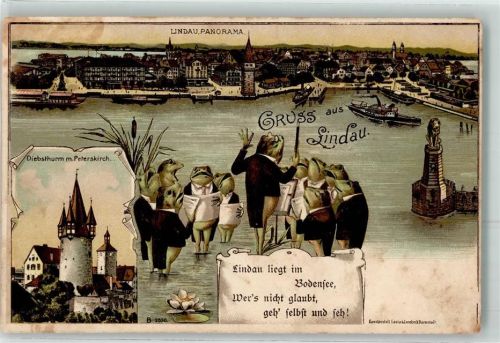 W8990 Lindau Bodensee vermenschlicht Diebsthurm Hafen Spruch Frosch