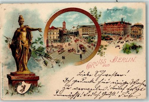 10115 W1000 Wannsee 1899 Lithographie Berolina Königsstraße Straßenbahn Grand-Hotel