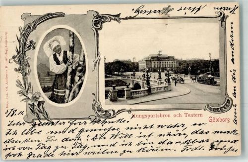 Göteborg 1911 - Tracht Kungsportsbron och Teatern Pferdestraßenbahn