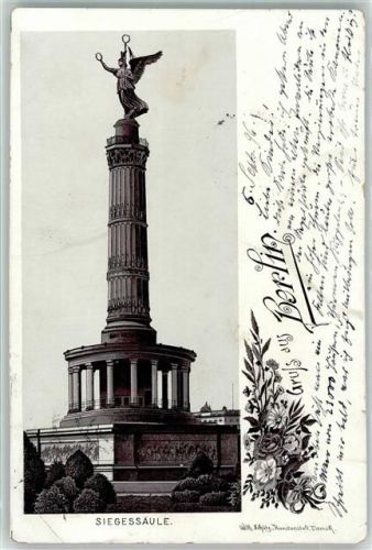 10115 W1000 Tiergarten 1896 Gebrauchsspuren Siegessäule Lithographie