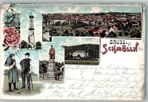 Schmölln 1897 Bauern in Landestracht Kaiser Wilhelm-Denkmal Ernst Agnes-Turm Gasthaus Schiesshaus