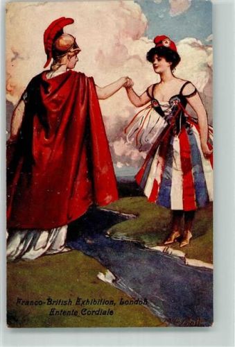 London Künstlerkarte sign. Scott A. E. Franco-British Exhibition Entente Cordiale