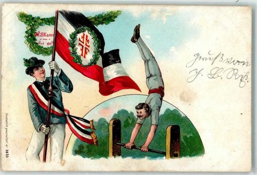 1900 Gut Heil Fahnenträger Lithographie Schwarz-Weiß-Rot