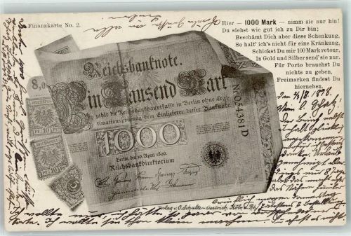 1898 Hier 1000 Mark und Spruch Finanzkarte Nr. 2