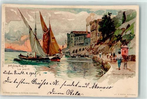 Monaco - Hafen sign. M. Wielandt Künstlerkarte