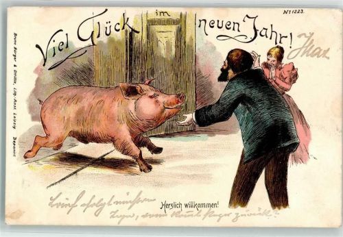 1899 Nr. 1223 Neujahr großes Schwein Humor
