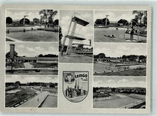 Lemgo Austragungsort der Deutschen Schwimm und Springmeisterschaften 1955 Schwimmbad Wappen
