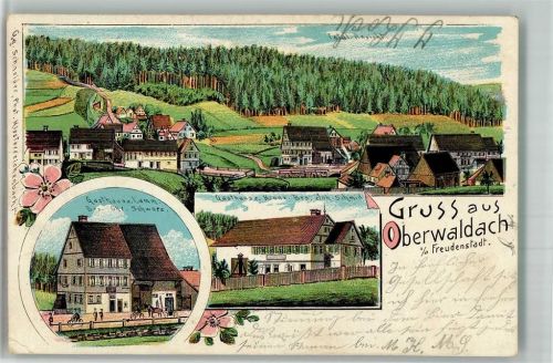 Oberwaldach 1905 Lithographie Gasthaus Zum Lamm Chr. Schwarz Gasthaus Zur Krone Joh. Schmid
