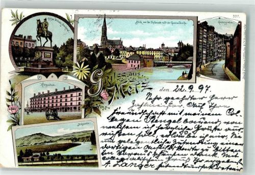 57000 Metz 1897 Lithographie Kaiser Wilhelm Denkmal Gerbergraben Kriegsschule St. Quentin