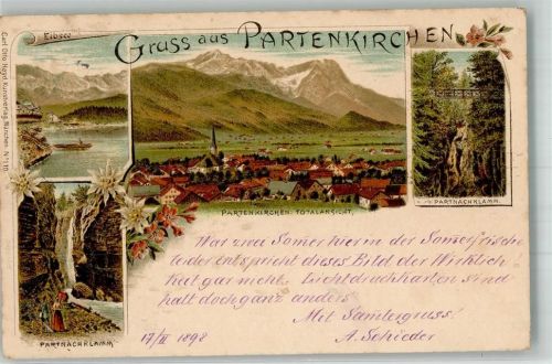 82467 W8100 Partenkirchen 1898 Lithographie Eibsee Partnachklamm