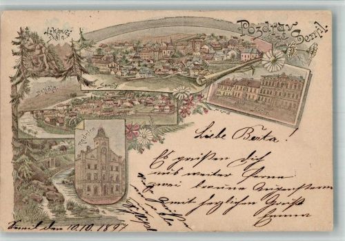 Semily Semil 1897 BOAKC Rathaus Schule Vorläufer Lithographie