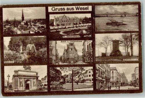 46483 W4230 Wesel a Rhein - Evangel. Gemeindehaus Neue Rheinbrücke Schill-Denkmal Brück- und Lomber-Straße Kaiserplatz Berlinertor Am Rheinglacis