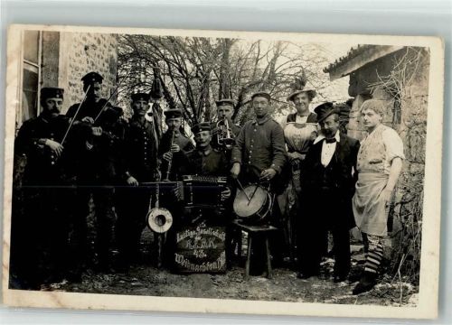 Lagerkapelle WK I Soldaten Lustige Gesellschaft R.E.B.K. 43 Transvestit Foto AK