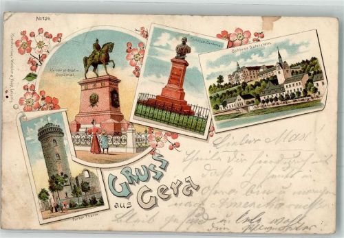 Gera 1898 Lithographie Faber Turm Kaiser Wilhelm Denkmal Tschingen Denkmal