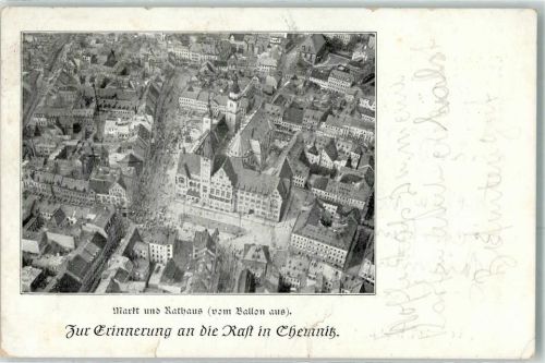 09111 O9000 Chemnitz , Sachs 1914 - Ballonaufnahme Markt Rathaus Erinnerung