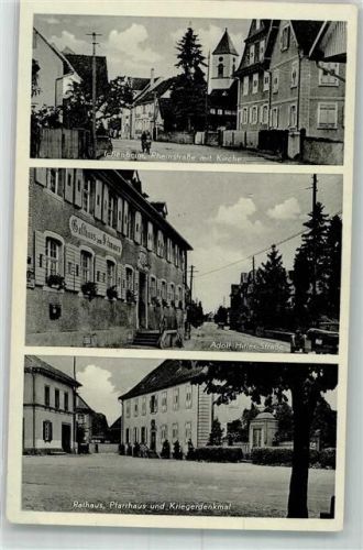 Ichenheim WK II Rheinstraße m. Kirche Adolf Hitler Straße Rathaus Krankenhaus