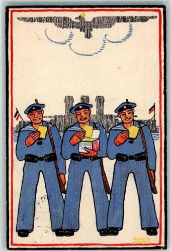 1914 WK I Marine Soldaten mit Kekse sign. Aenne Koken AK