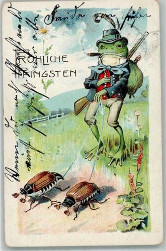 1910 Frosch als Jäger vermenschlicht Maikäfer Pfingsten
