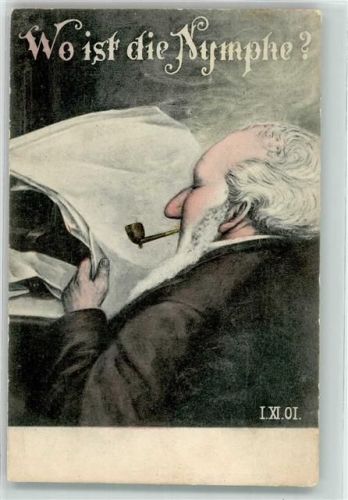 1901 Wo ist die Nymphe Mann mit Pfeife Erotik nackte Frau