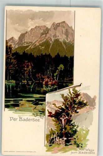 Grainau sign. Strützel Otto Badersee Flurkreuz a. Weg z. Badersee