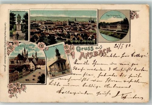 Ansbach 1898 Reitbahn St. Gumbertus Kirche Ludwigs Kirche Kgl. Orangerie Gebäude