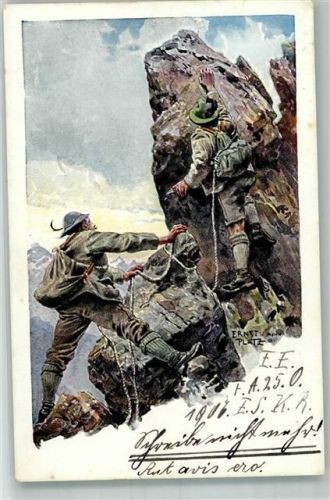 Bergsteiger am Gipfel Platz, E. 1906 Künstlerkarte