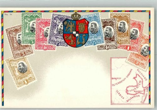 Bukarest Bucuresti Lithographie Wappen Briefmarkenkarte