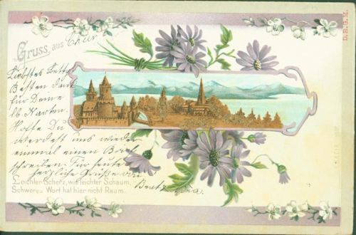 Chur 1906 Korkrelief Verlag E.B. & C.i.B.Eduard Büttner Ort handschriftlich