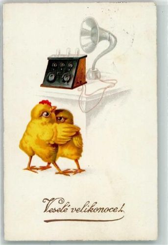 Radio Küken tanzen Ostern Vesele velikonoce Radio 1930 Künstlerkarte
