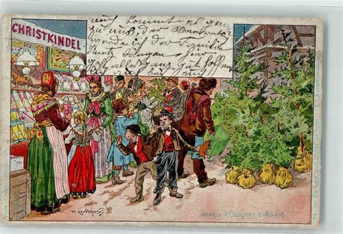 Lille 1913 Christkindelmarkt la foire aux arbres de Noel Ort lt. Stempel sign. P. Kauffmann