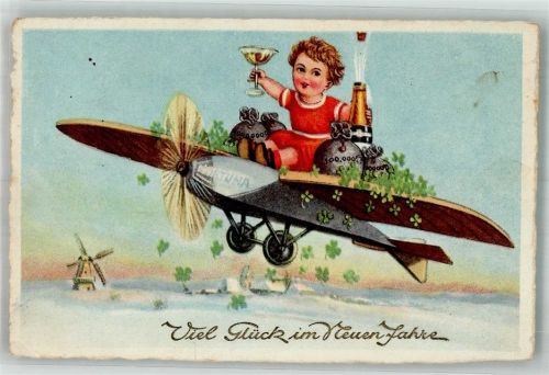 Neujahr Kind Geldsack Sektflasche Verlag WS + SB 8165