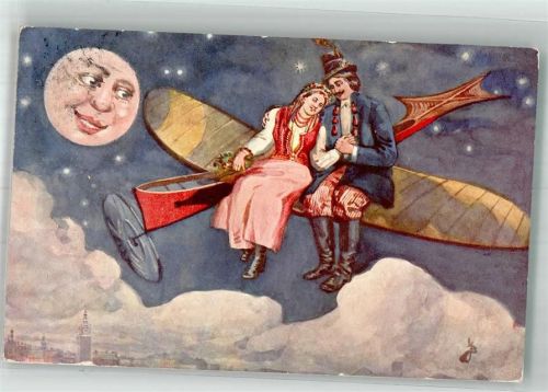 1911 vermenschlicht Liebespaar Flugzeug Fantasie sign. JB