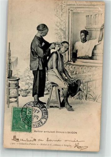 Saigon 1905 Beruf Barbier Tracht Briefmarke Bildseite